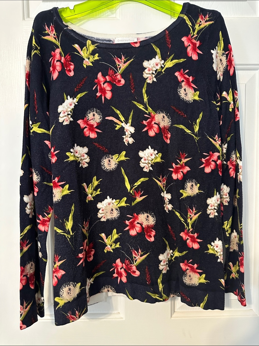 Floral Navy Long-Sleeve lightweight sweater by Charter Club
